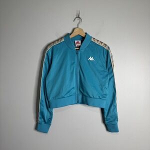 Kappa Track Jacket Womens Medium Blue Logo Tape Full Zip Athletic Retro Warm Up